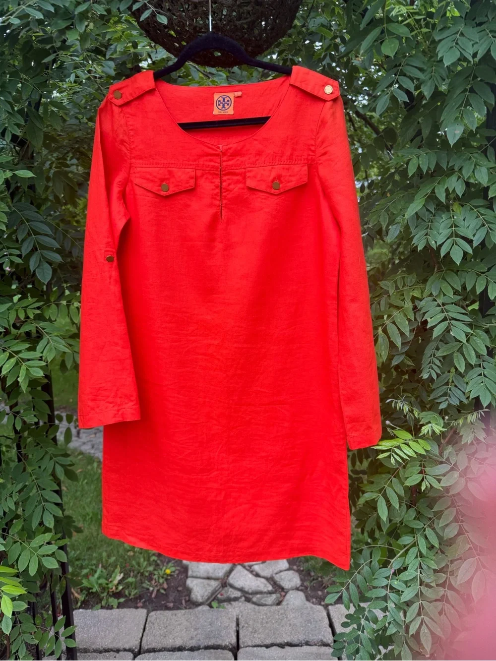 Tory Burch Bright Red Long-Sleeve Shift Dress for Girls